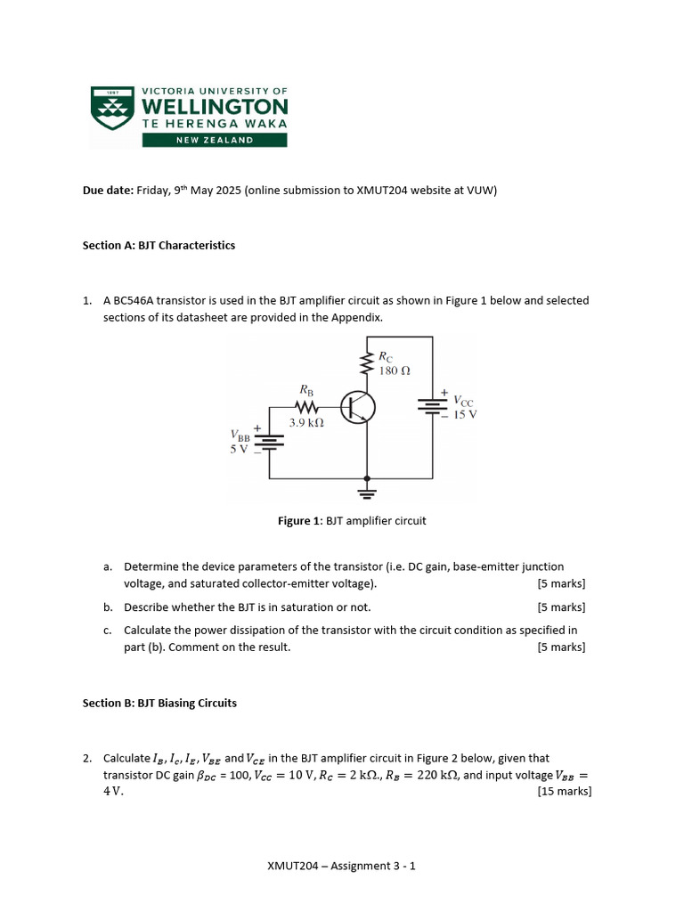 XMUT204 Assignment 3 - BJT Biasing and Switching Applications | PDF ...