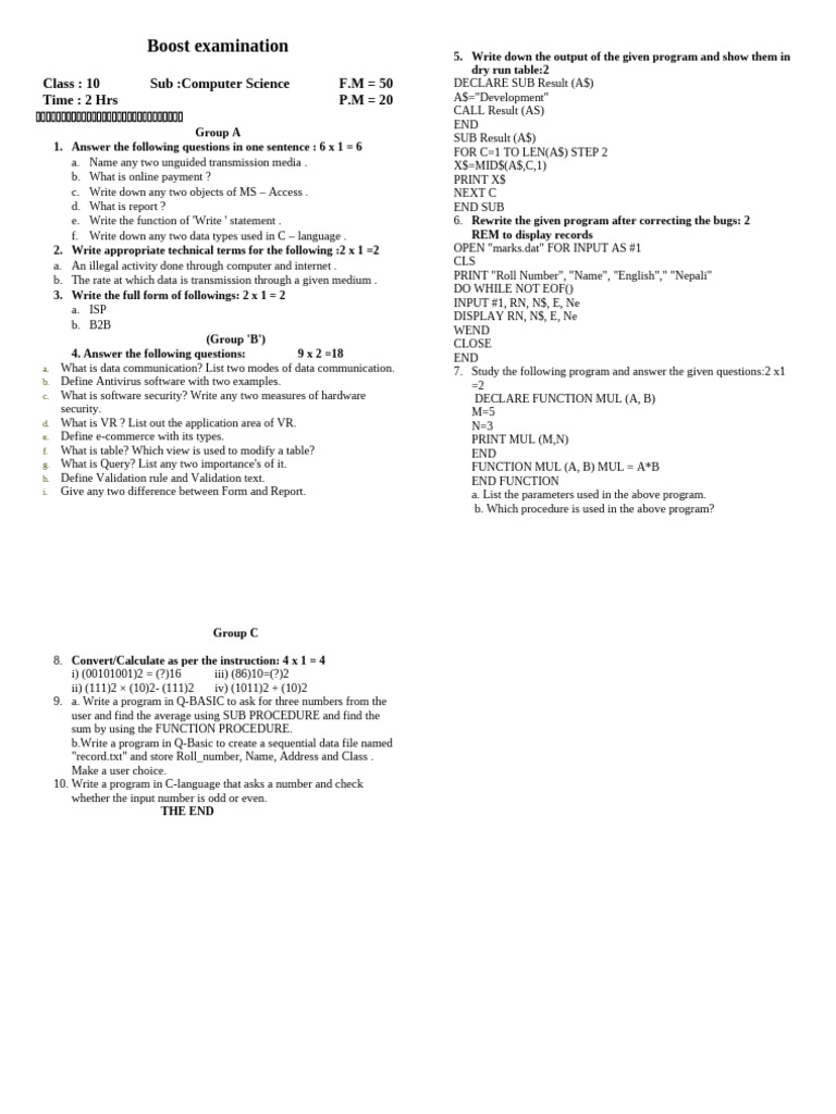 Class 10 Computer Science Exam Guide | PDF | Computer Program | Programming