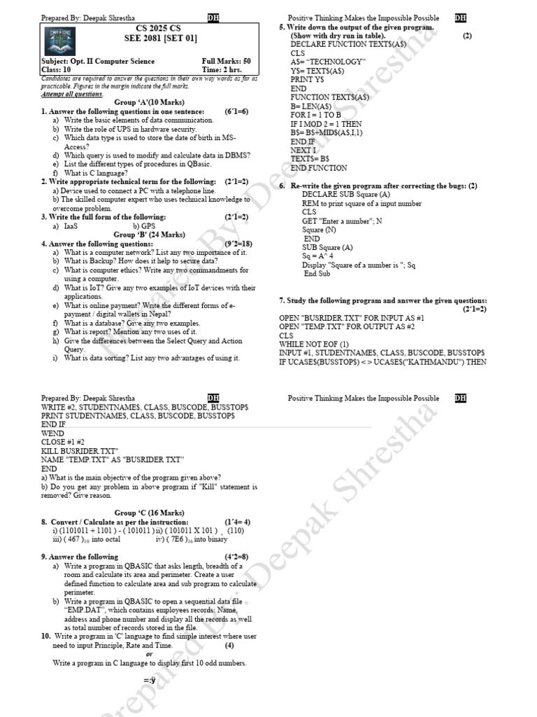 Class 10 Computer Science Exam Guide | PDF | Databases | Microsoft Access