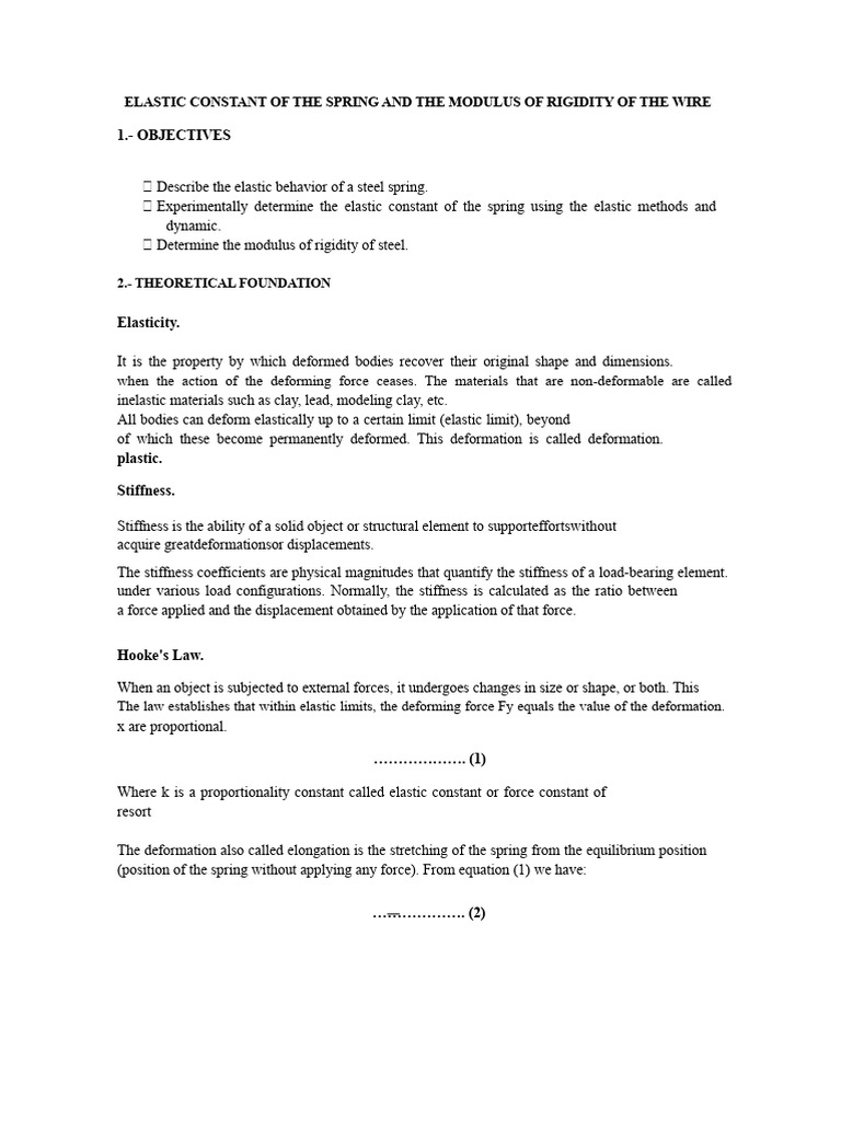 PRACTICE N°1.-Constant and stiffness modulus of a spring | PDF ...