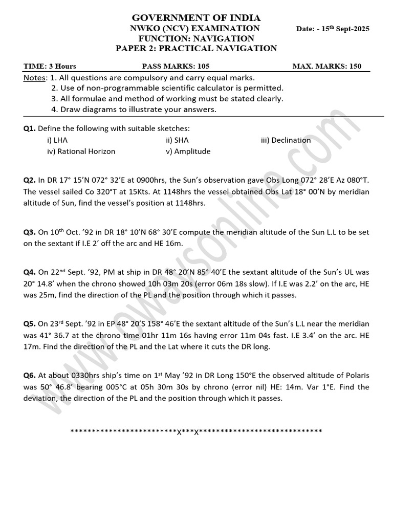 NCV Practical Navigation Exam Papers | PDF | Navigation | Longitude