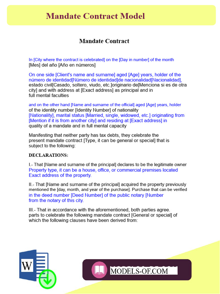 Mandate Contract Model | PDF | Lease | Deed