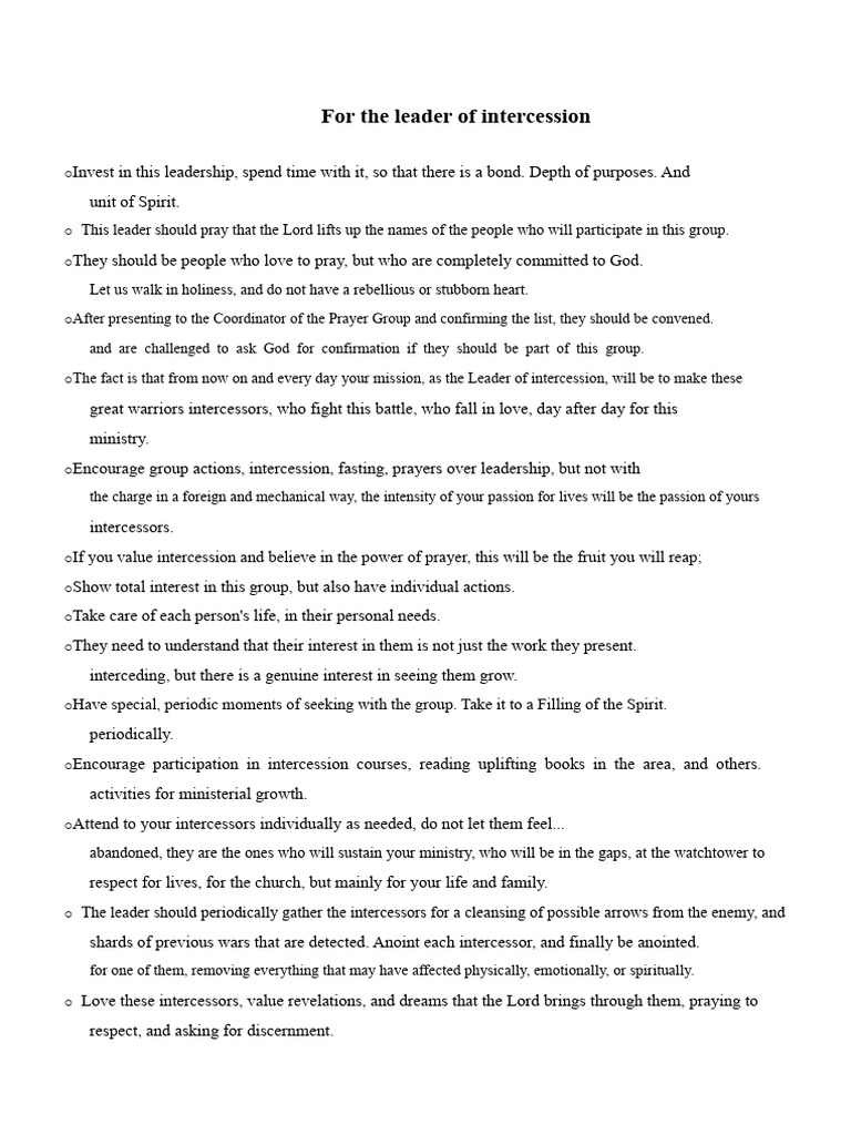 Guide for Intercession Leaders | PDF | Intercession | Prayer