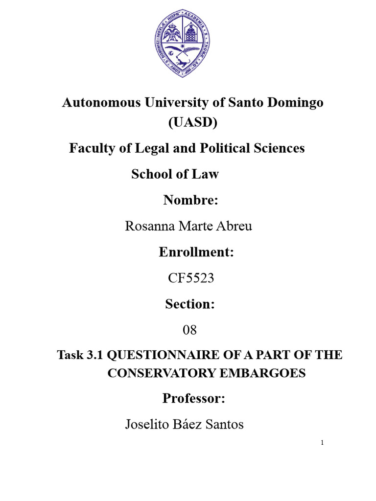 1ST QUESTIONNAIRE ON A PART OF CONSERVATORY SEIZURES, Rosanna Marte A ...