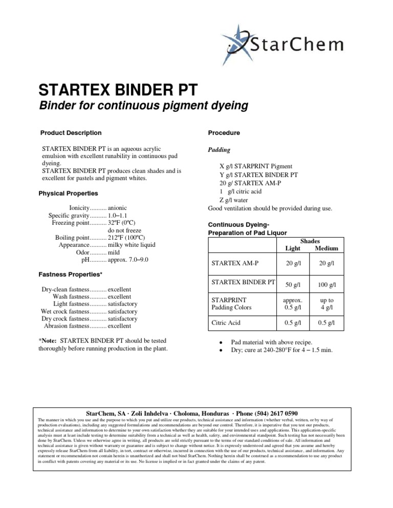 StarTex Binder PT TDSH PDF Pigment Business