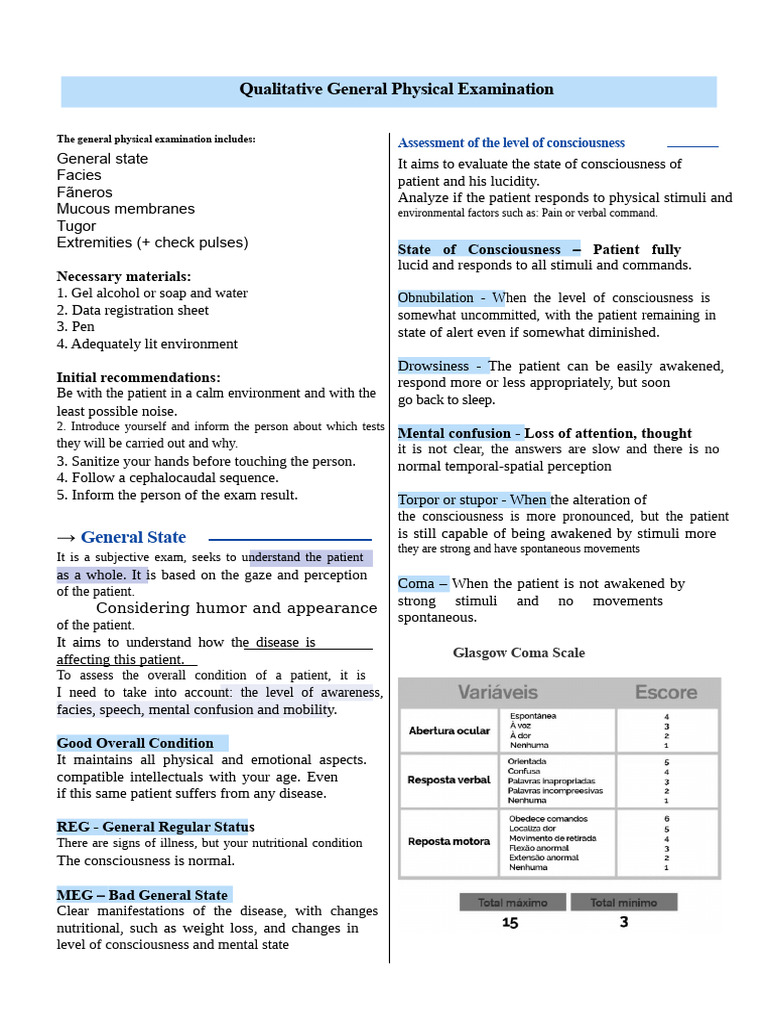 Comprehensive Guide to Physical Examination | PDF | Consciousness ...