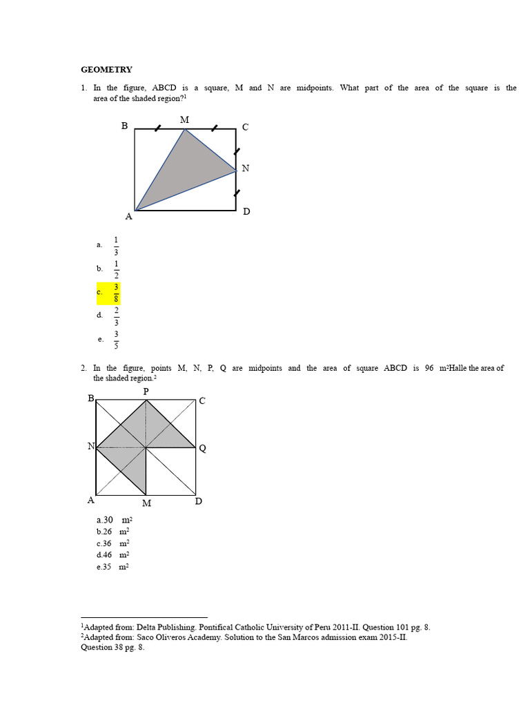 Geometry Problems and Solutions Guide | PDF | Area | Geometry