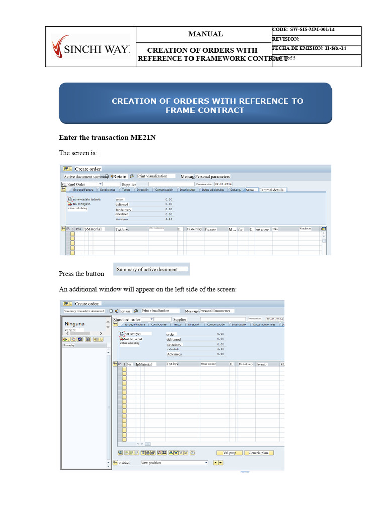 CREATION OF ORDERS WITH REFERENCE TO FRAME CONTRACT ME21N | PDF ...