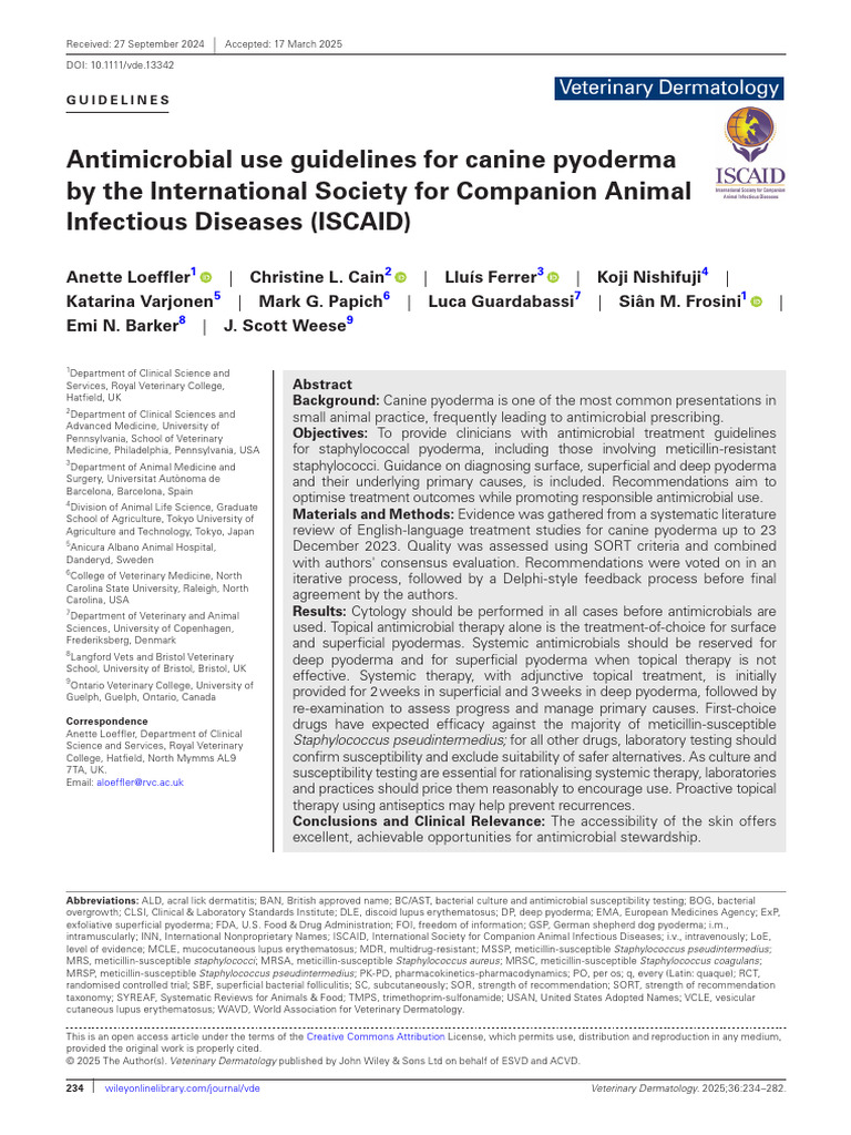 Antimicrobial Use Guidelines for Canine Pyoderma by the ISCAID 2025 ...