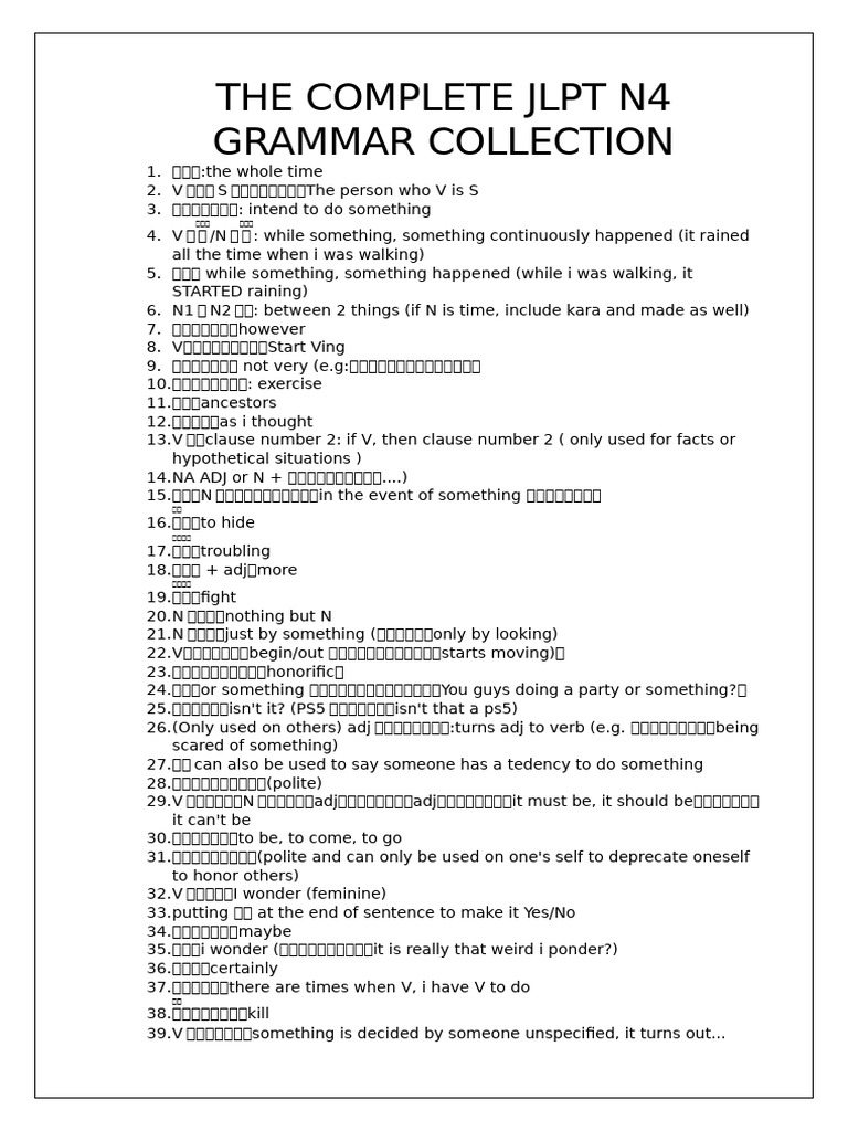 The Complete JLPT n4 Grammar Collection | PDF