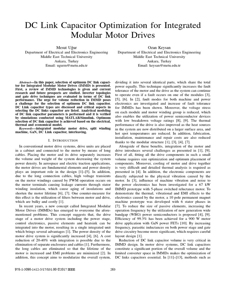 DC Link Capacitor Optimization for IMMDs | PDF | Capacitor | Electric Motor
