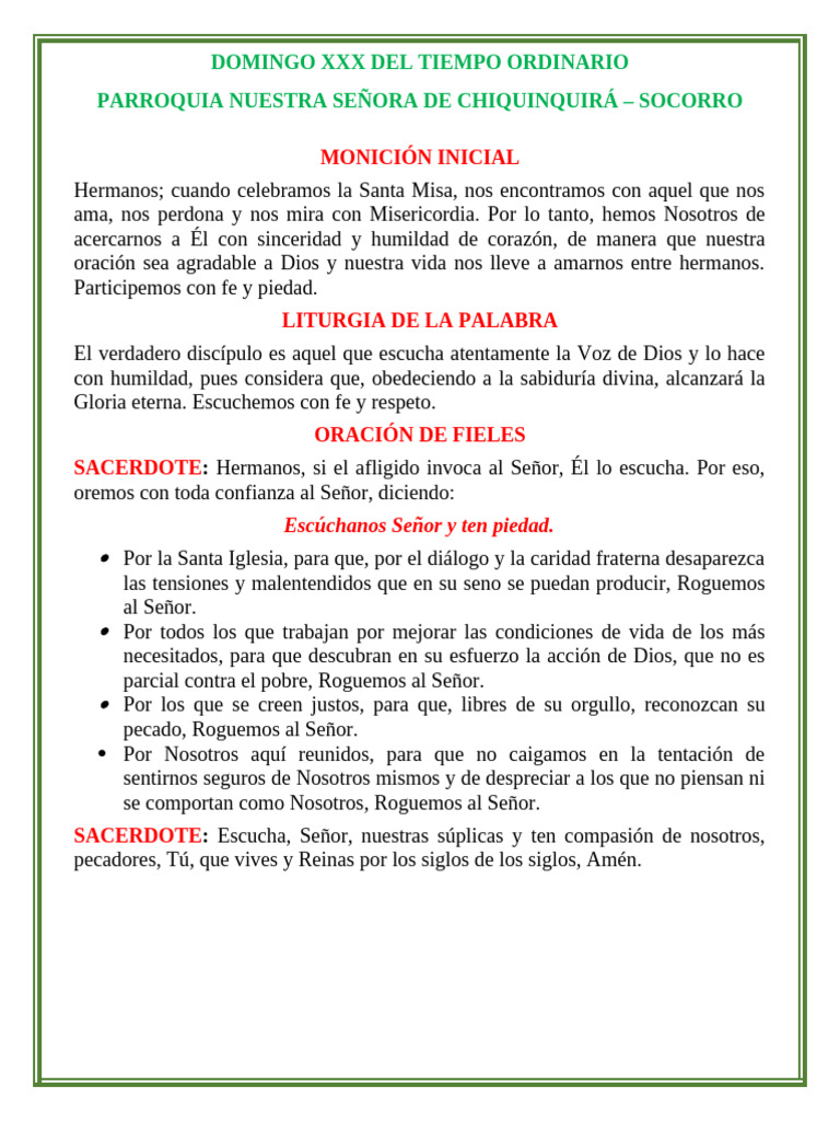 Domingo XXX Del Tiempo Ordinario - 26 de Octubre | PDF | Oración ...