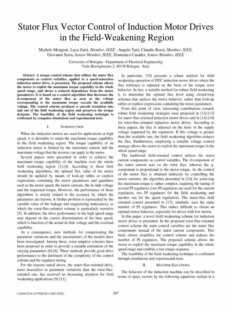 Stator Flux Control for Induction Motors | PDF | Electric Motor ...
