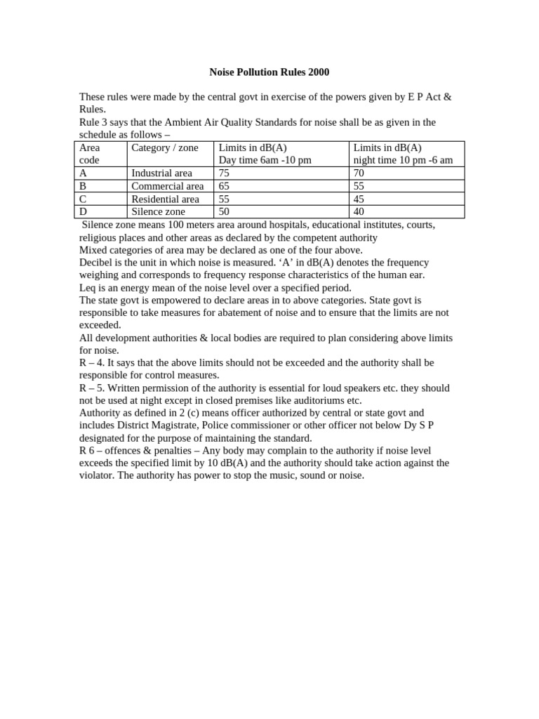 Noise Pollution Control Regulations 2000 | PDF