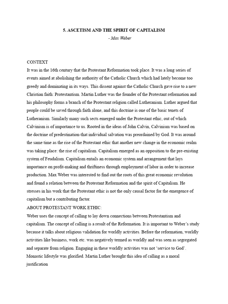 Protestant Ethic - Max Weber | PDF | Protestantism | Christian ...