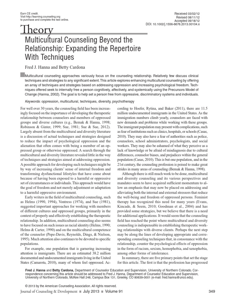Techniques for Multicultural Counseling | PDF | Psychotherapy | Anger