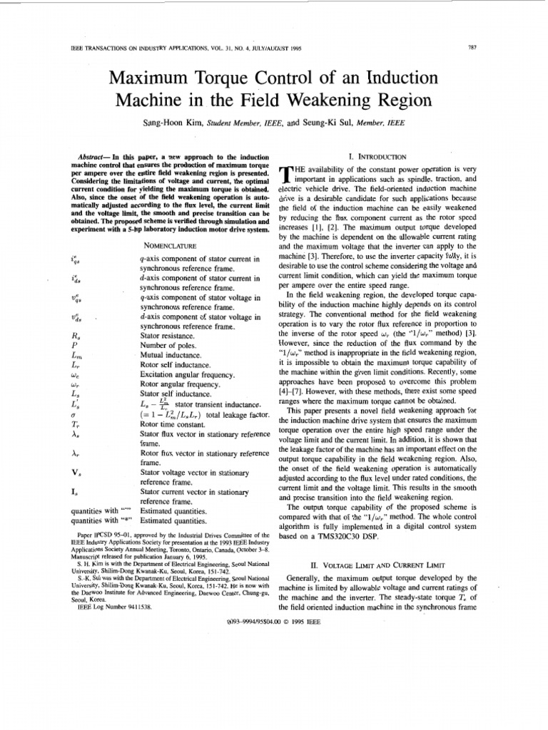 Maximum Torque Control in Induction Machines | PDF | Inductance ...