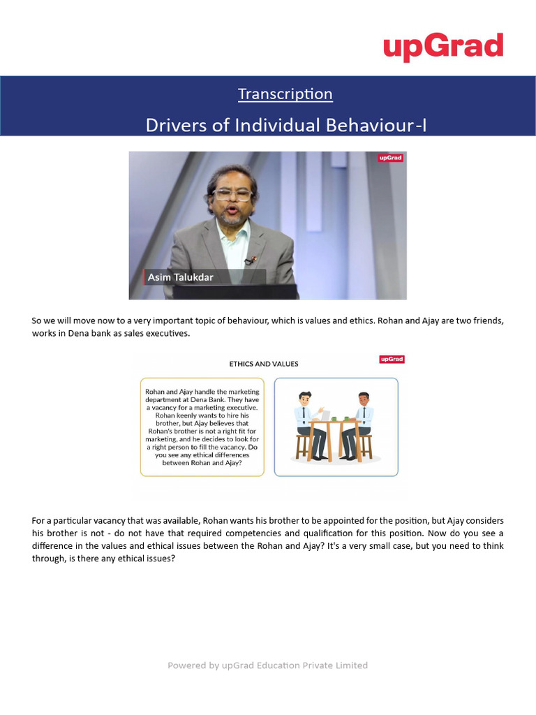 Transcription Module 2 - Drivers+of+Individual+Behaviour-I | PDF ...