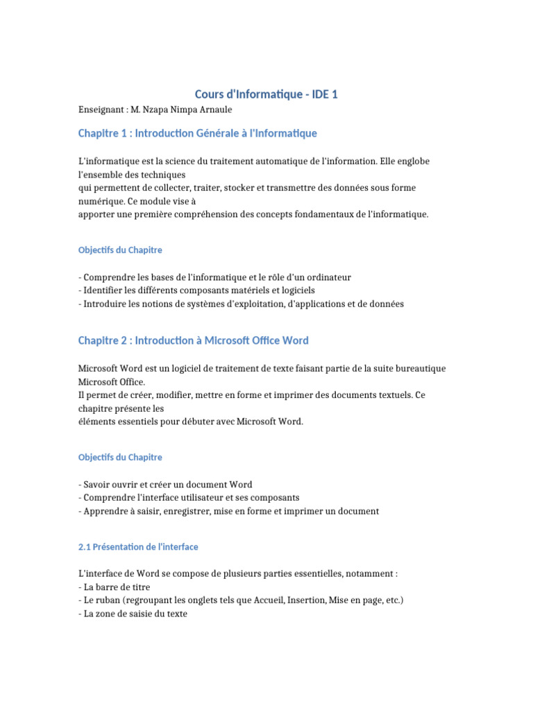 Introduction à l'Informatique et Word | PDF