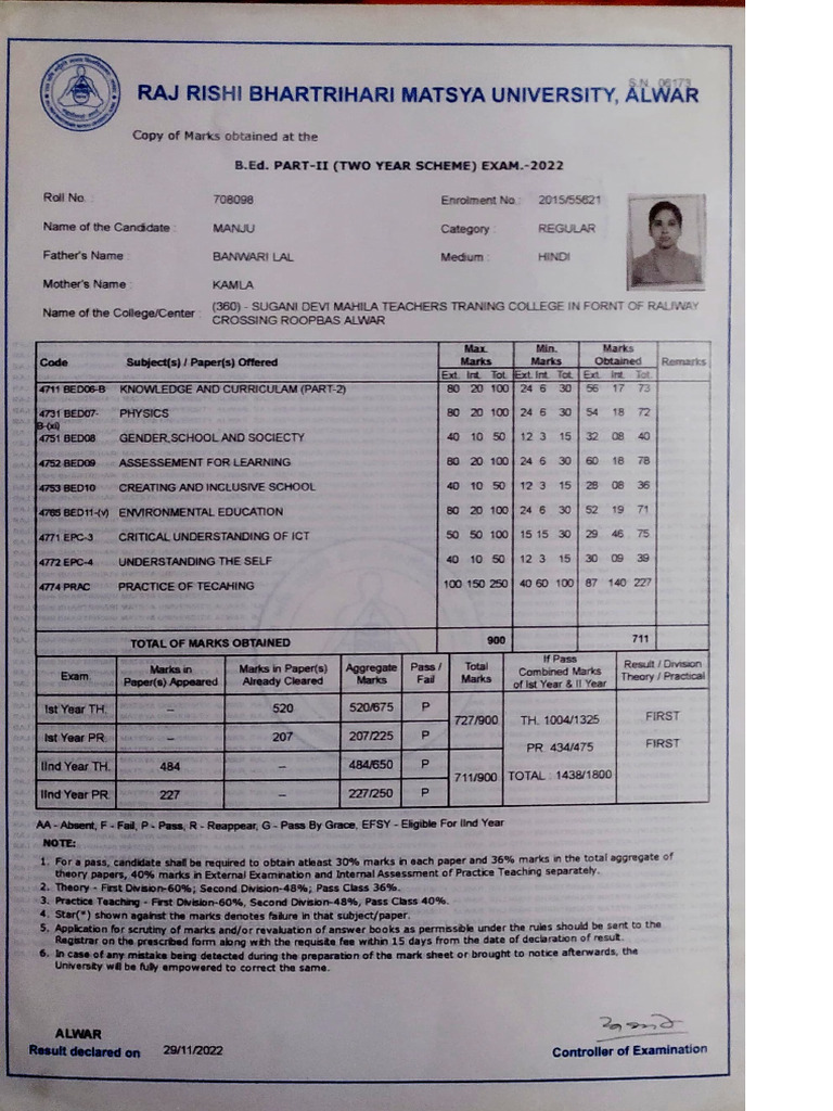 Bed Marksheet Mm | PDF