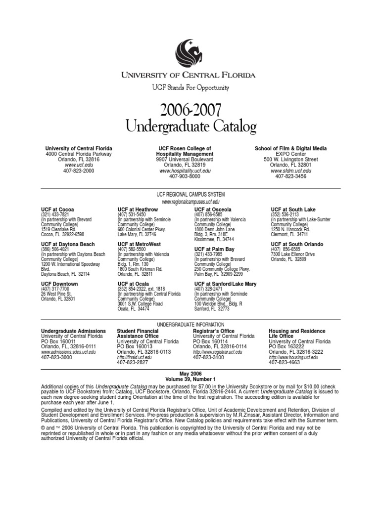 20062007 Undergraduate Catalog UCF Stands For Opportunity PDF