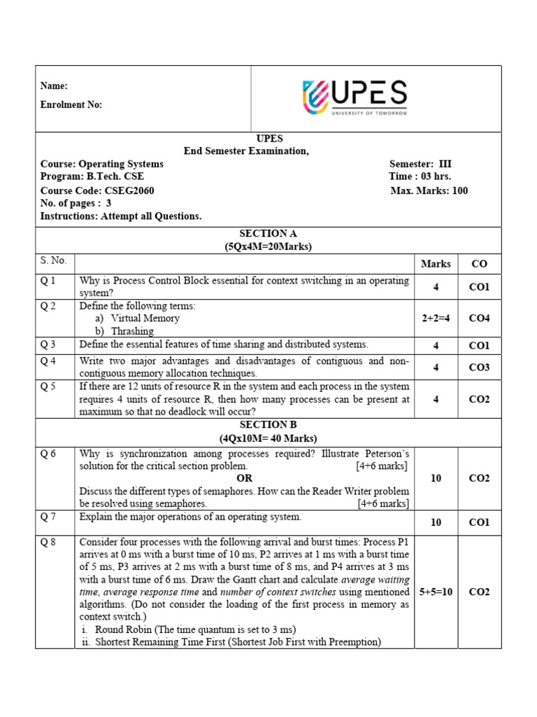 Operating Systems Exam Questions May 2024 | PDF | Computer Architecture ...