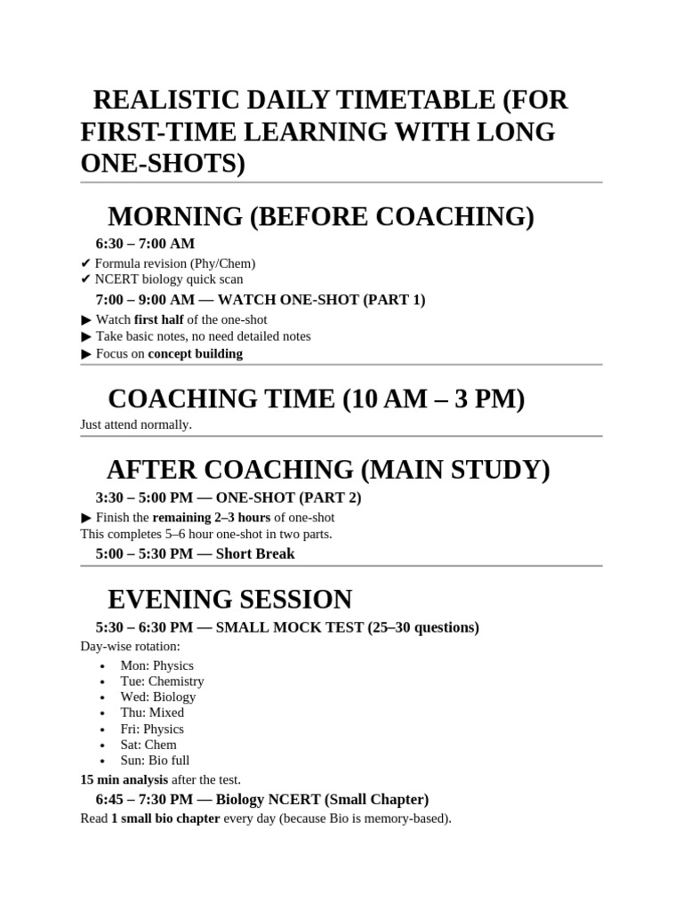 Realistic Daily Timetable | PDF