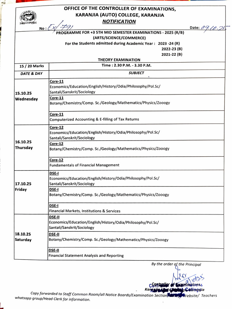 Mid Semester Exam Schedule 2025 | PDF | Science