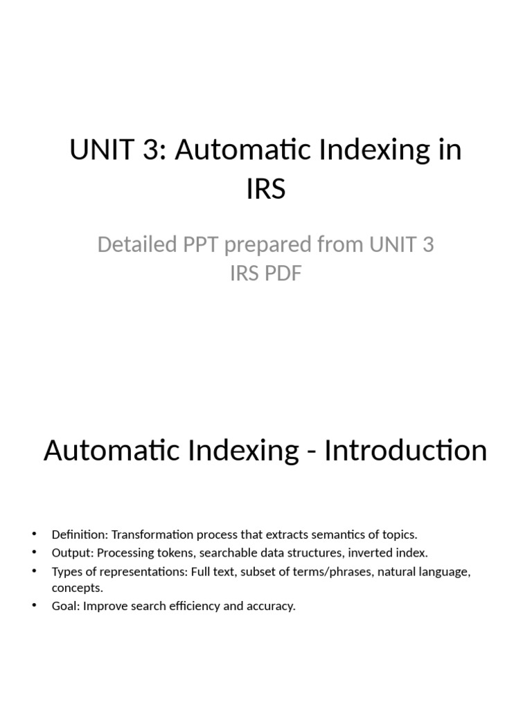UNIT3 IRS Detailed Presentation | PDF | Search Engine Indexing ...