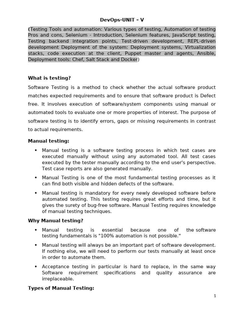 DevOps-Unit-V (1) (1) | PDF | Selenium (Software) | Software Testing