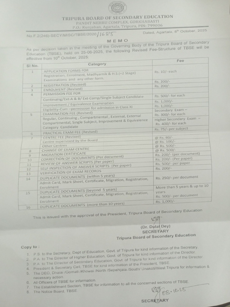 Revised Fee Structure of TBSE (1) 15-Oct-2025 19-24-41 | PDF