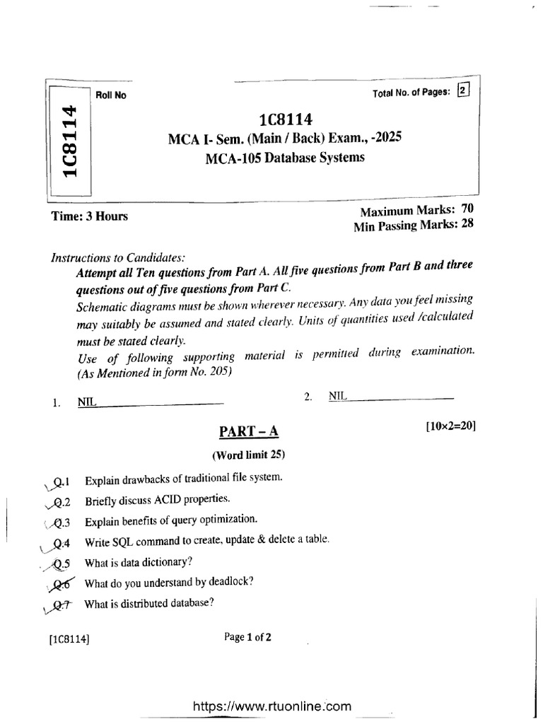 Mca 1 Sem Database Systems 2025 | PDF