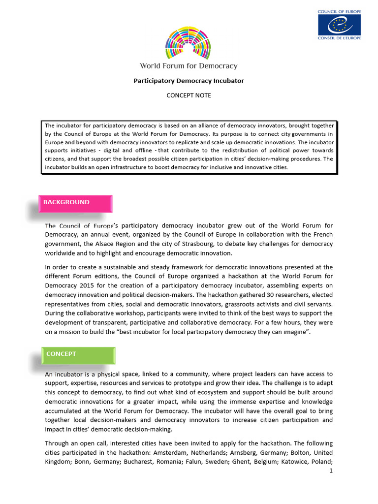 Participatory Democracy Incubator Overview | PDF | Democracy ...