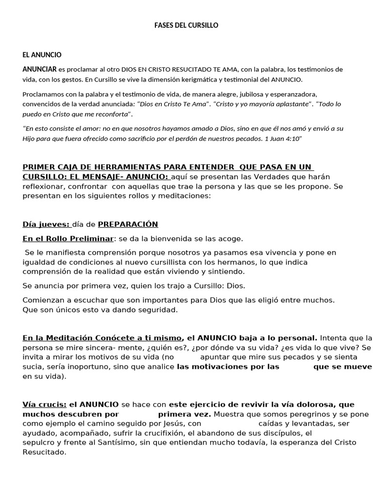 Fases del Cursillo: El Mensaje de Amor | PDF | Cristo (título) | La ...