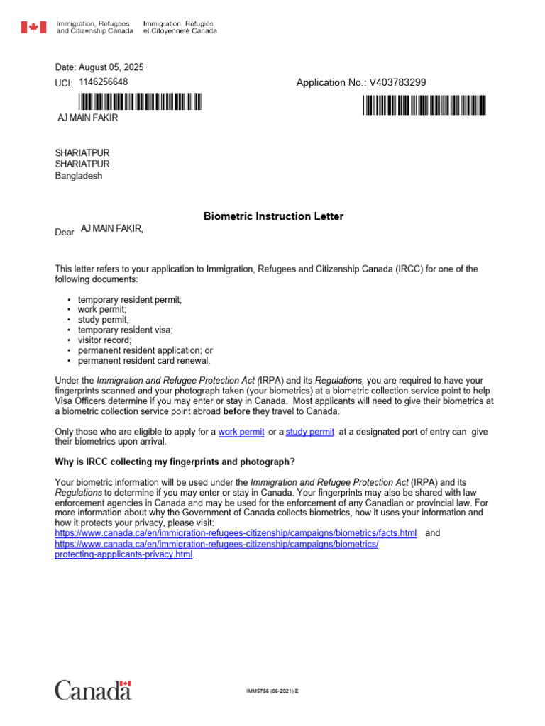 Biometric Collection Instructions for IRCC | PDF | Human Migration ...