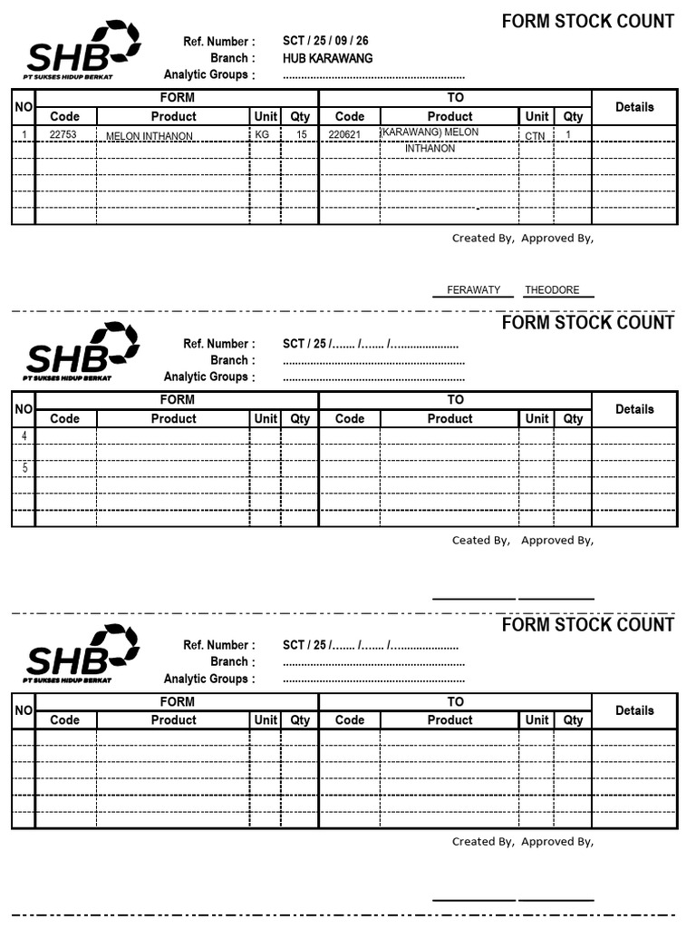 Form Stock Count Hub KWG 26-09-2025 | PDF