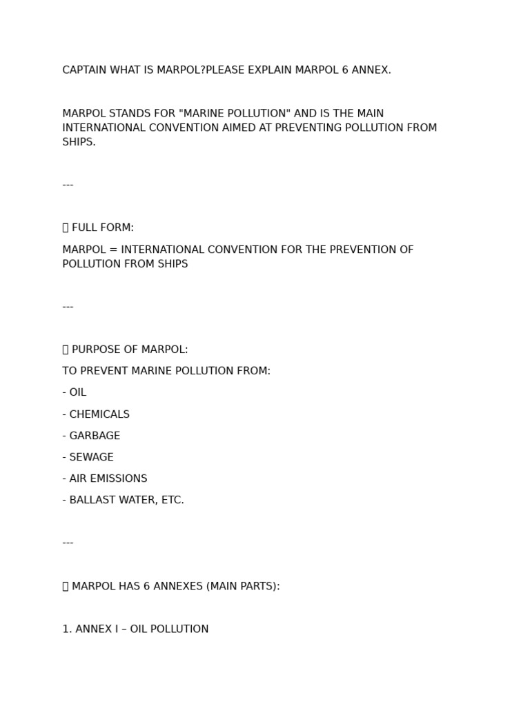 Understanding MARPOL and Its 6 Annexes | PDF