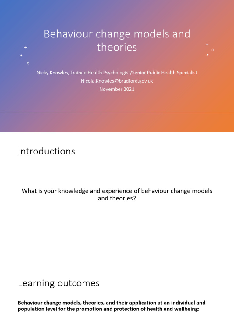Behaviour Change Models in Public Health | PDF | Behavior | Self Efficacy