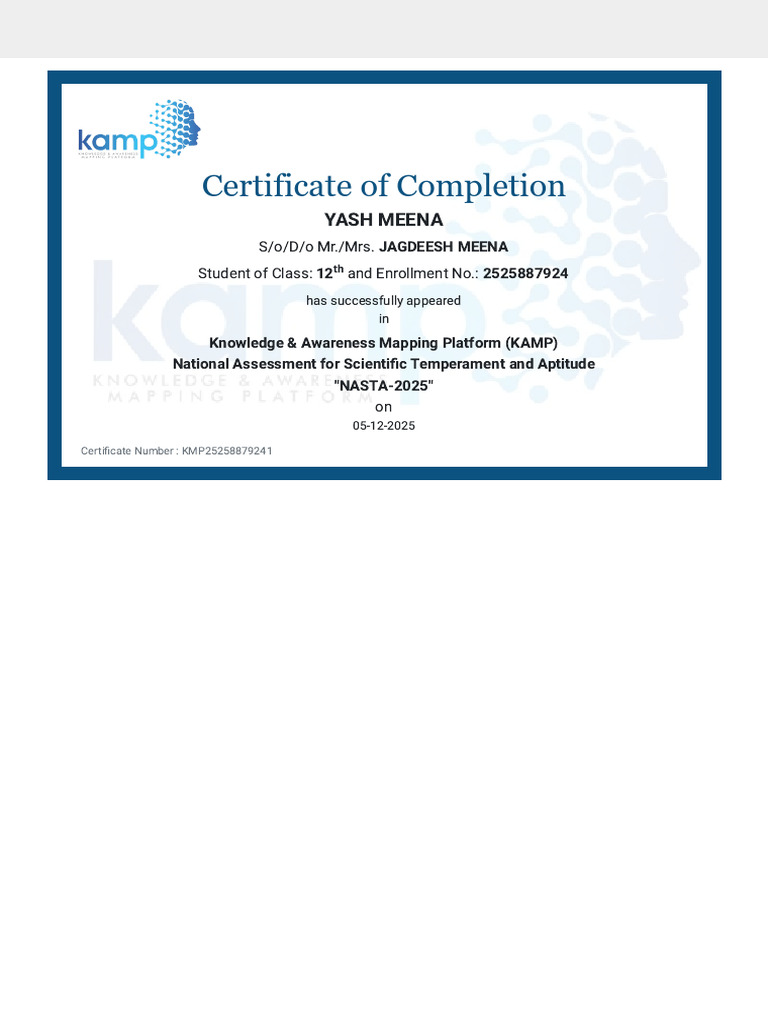 Nasta Certificate | PDF