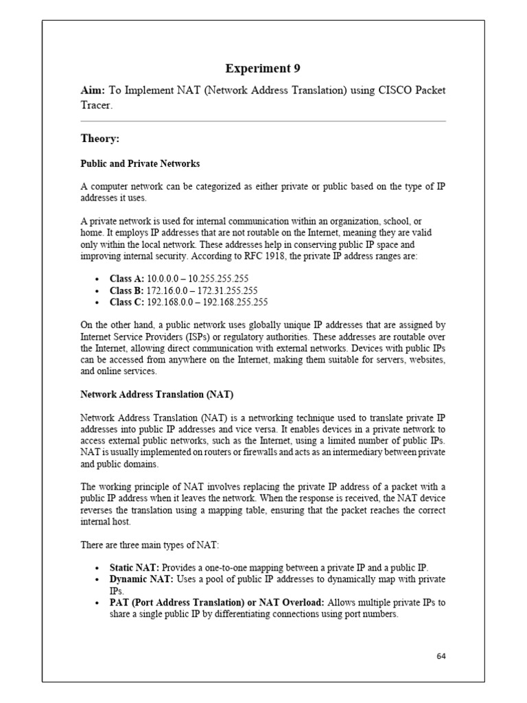 Implementing NAT with Cisco Packet Tracer | PDF | Ip Address | Computer ...