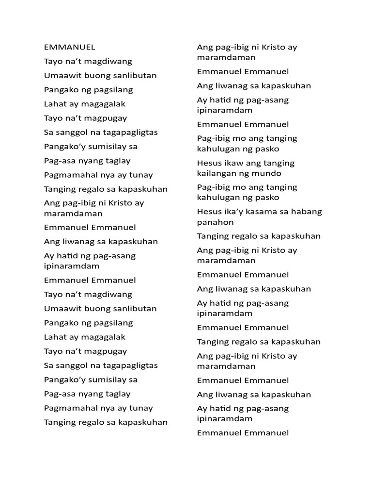 Emmanuel Hope Filipino Worship | PDF