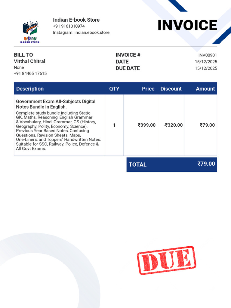 Invoice for Government Exam E-Book Bundle | PDF