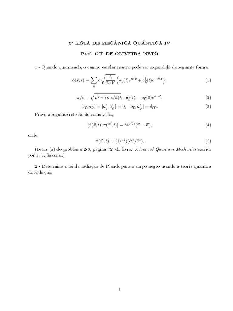 Mecânica Quântica: Comutação e Radiação | PDF