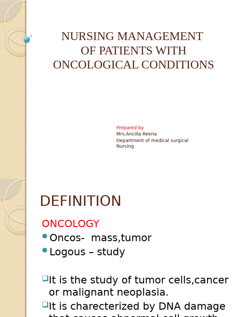 Nursing Management in Oncology Care | PDF | Cancer | Metastasis