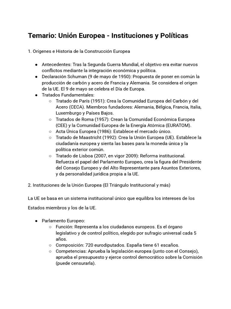 Instituciones y Políticas de la UE | PDF | Unión Europea | Comunidad ...