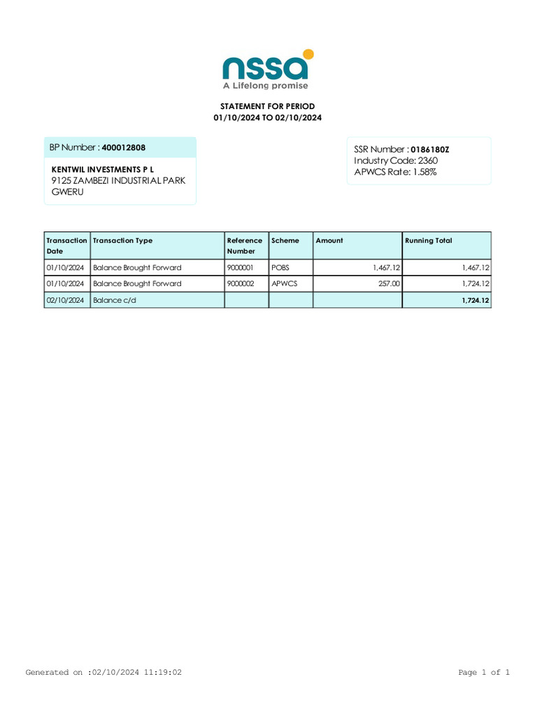 NSSA Account Statement for 0186180Z PDF | PDF