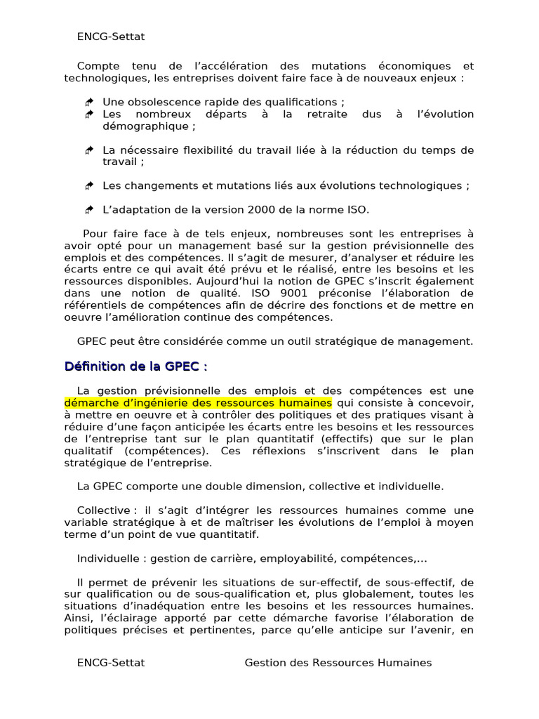 GPEC : Anticipation des Compétences en Entreprise | PDF | Gestion des ...