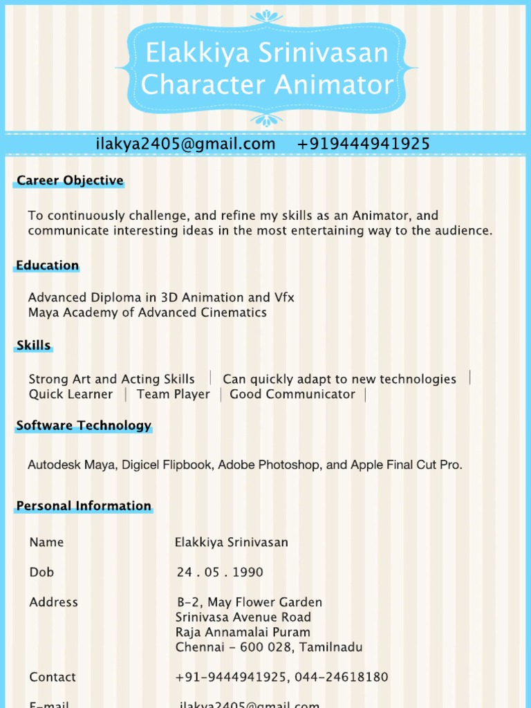 Career Objective of a Character Animator | PDF
