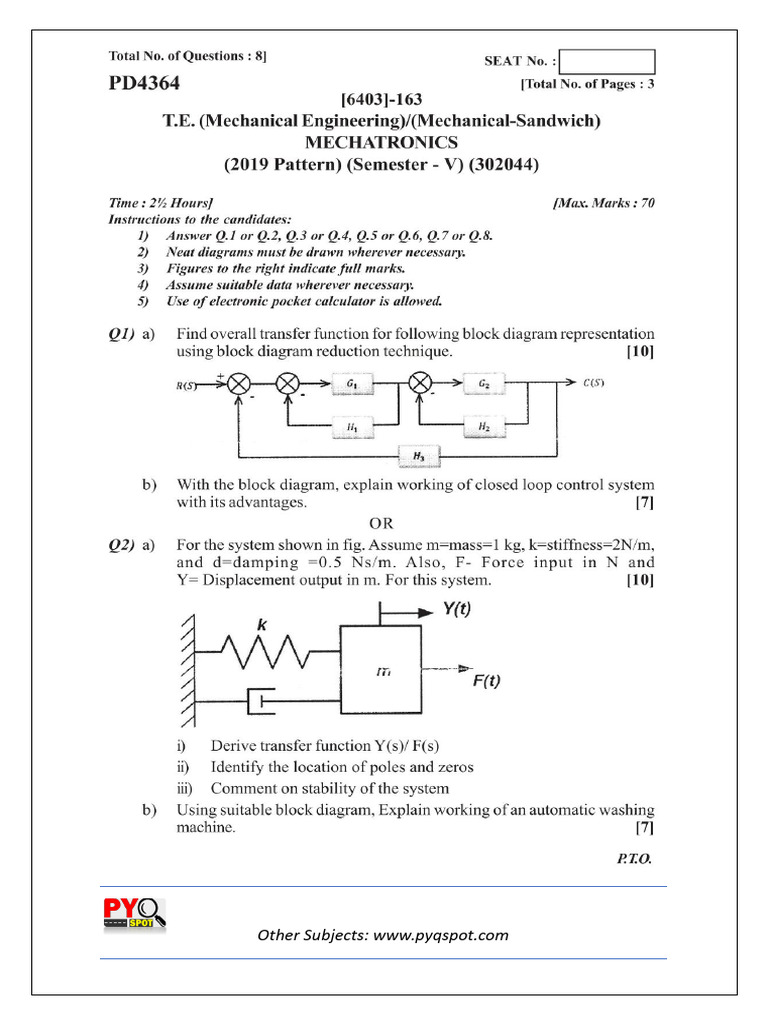 Top Mechatronics Solved May June 2025 Endsem Solved TE MECH PYQSPOT ...