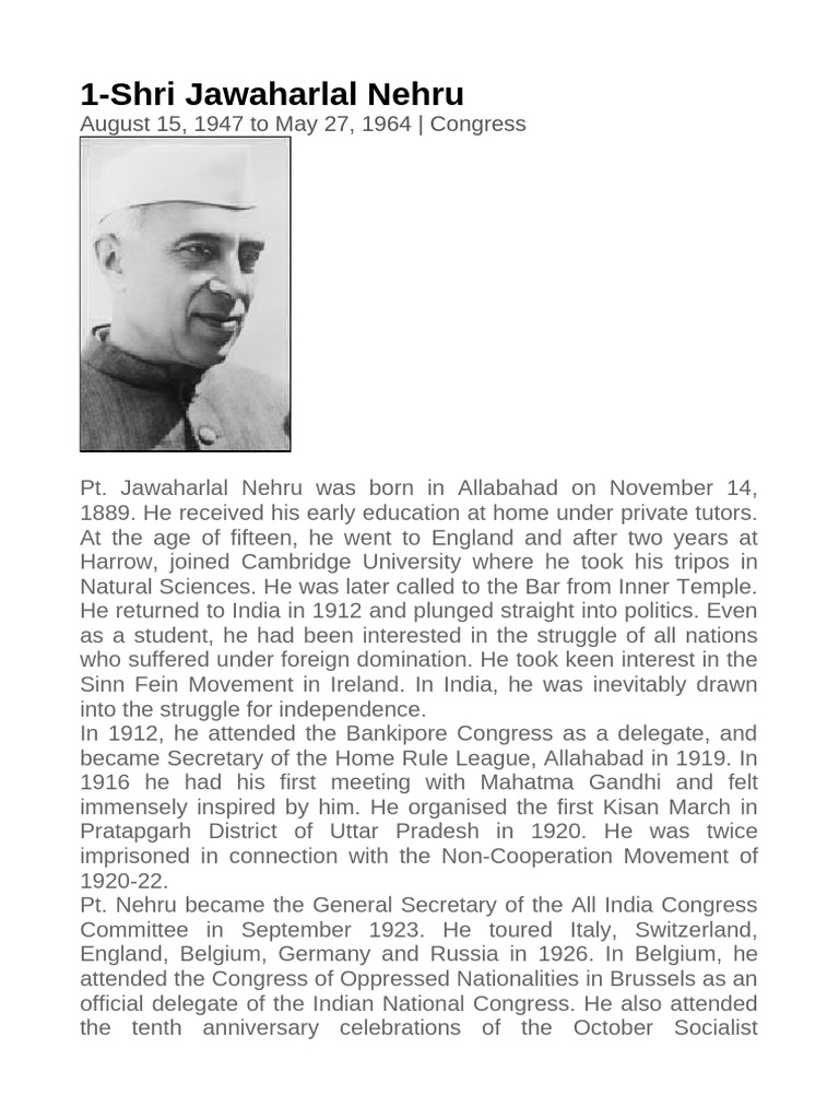 Key Figures in Indian Politics (1947-1966) | PDF | Indian National ...